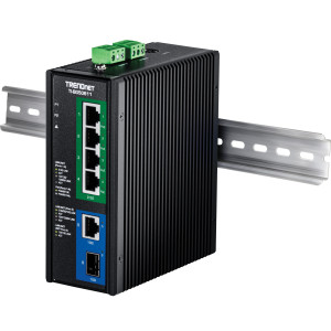 TRENDnet TI-BG50611 6-Port Ethernet Switch, 4 2.5G PoE++ ports, 1 10G RJ-45 port, 1 10G SFP+ slot, 60 Gbps switching capacity, DIN-rail/wall mount